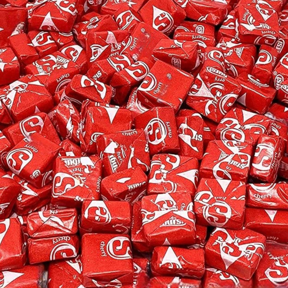 Str Burst Red Cherry stand-up bag emphasizes bulk value for sharing.