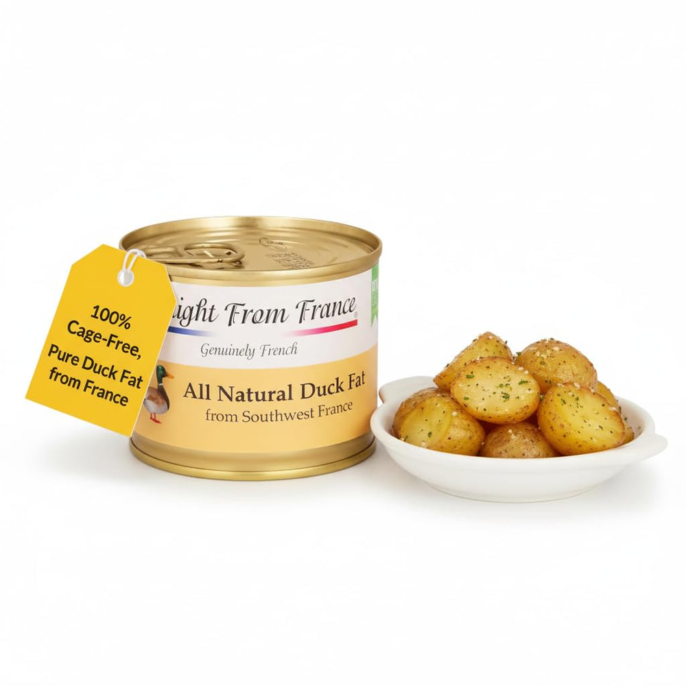 Straight from France duck fat jar close-up showcasing label and quality