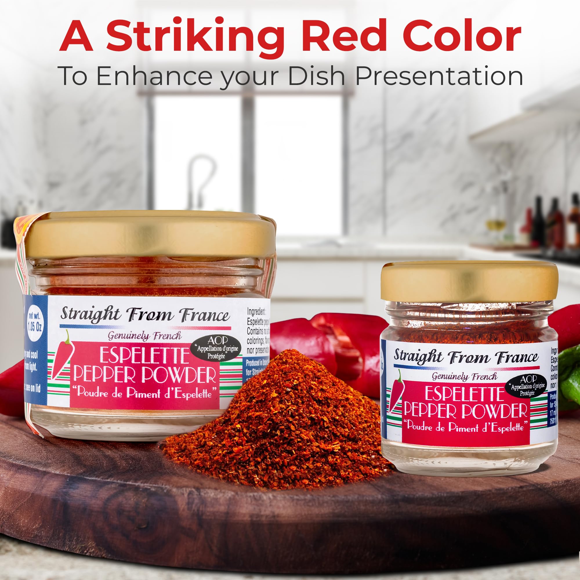 AOP packaging of Straight from France Espelette Pepper Powder signals authentic origin.