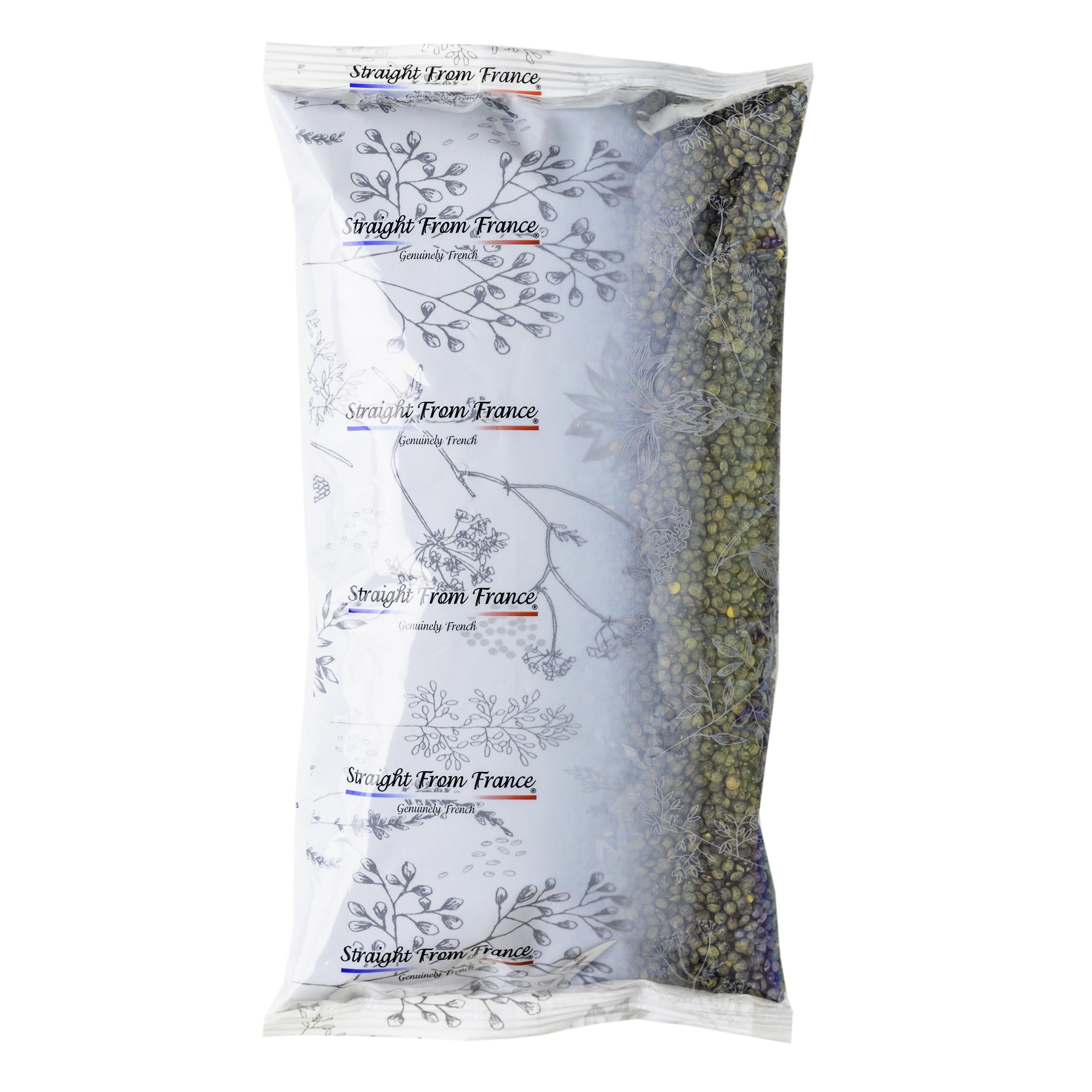 Straight from France Genuinely French lentils packaging front emphasizes authenticity and non-GMO quality.