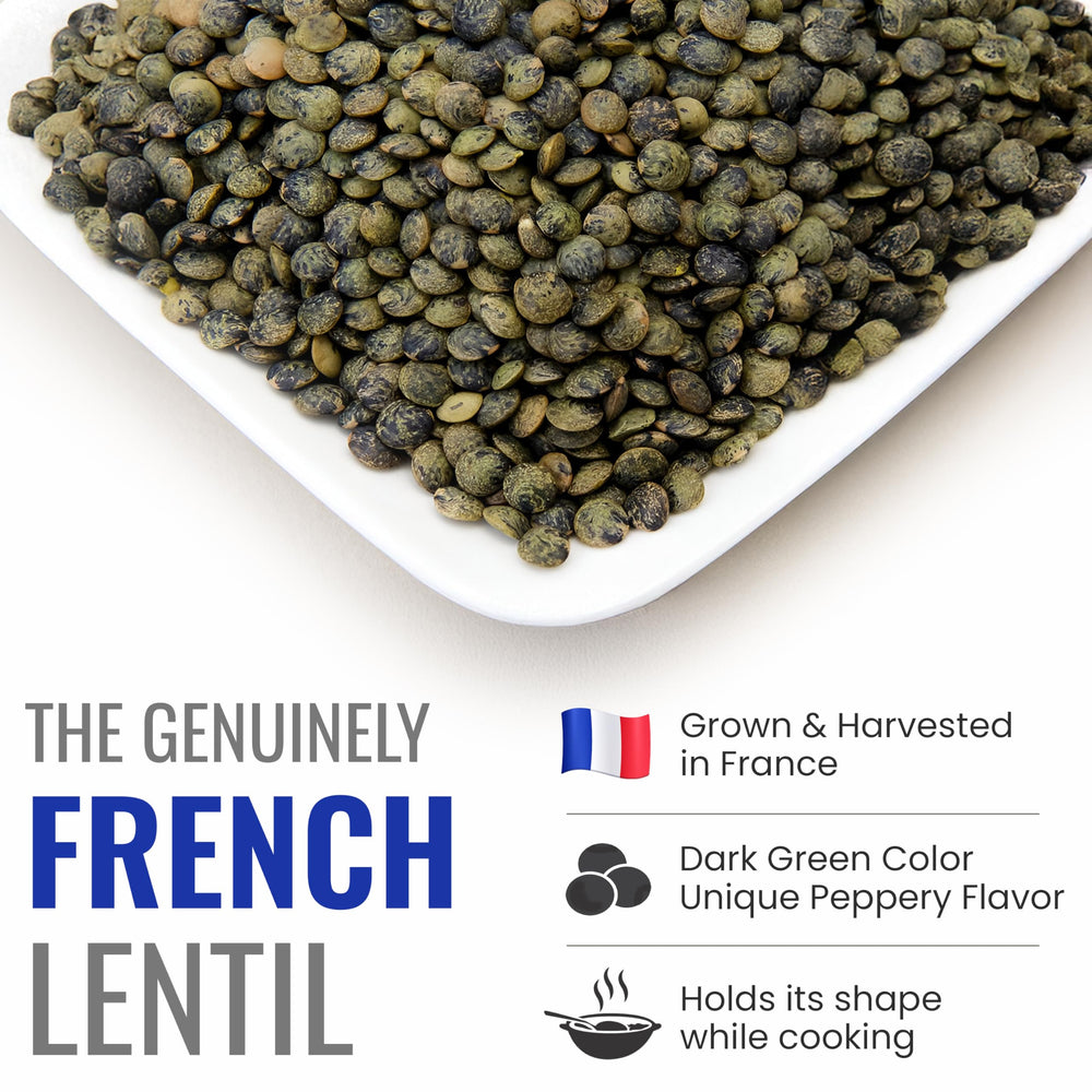 Straight from France green lentils pouring into pot for easy cooking