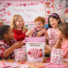 Strawberry Yogurt Pretzel Delights on shelf display with vibrant color