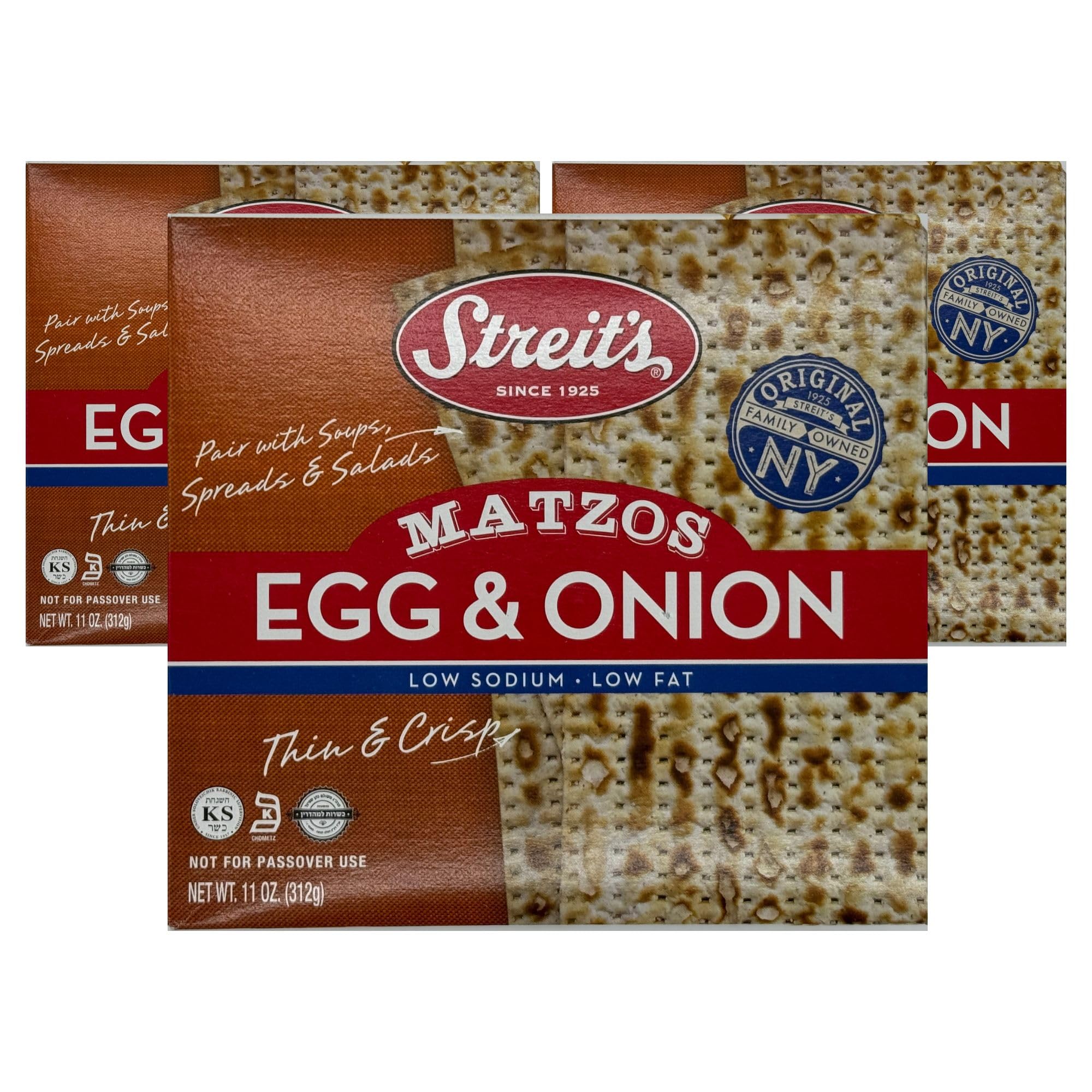 Streit's Egg & Onion Matzo thin crisp sheets beside a warm soup bowl