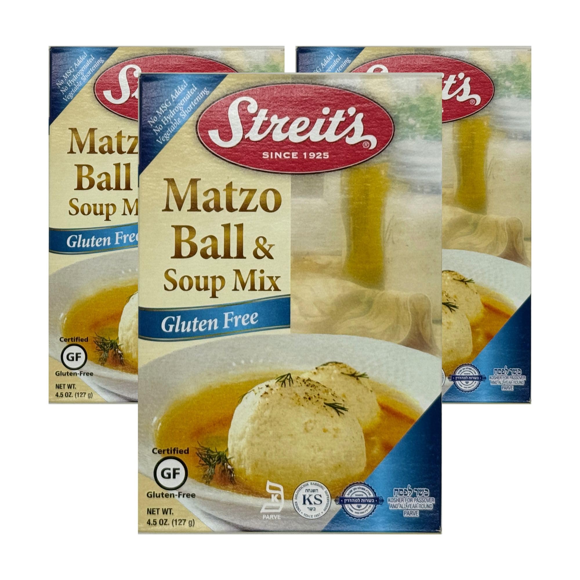 Streit's gluten-free matzo ball soup mix pack 3 front view, quick gluten-free family meal idea.