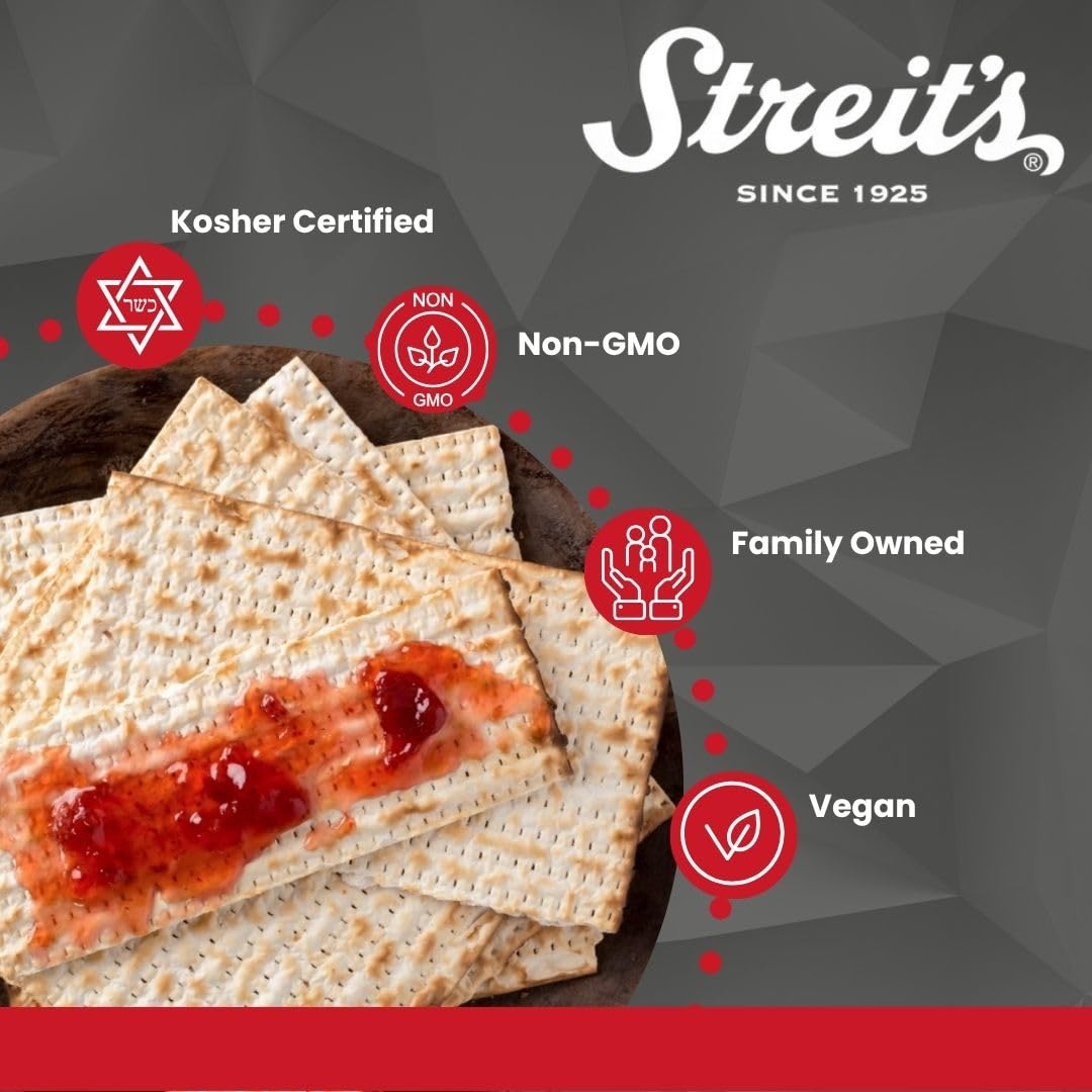 Streit's Unsalted Matzo with toppings, emphasizing clean flavor and crunch.
