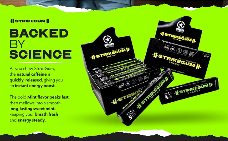 StrikeGum illustration of Alpha GPC and caffeine ingredients for smart energy