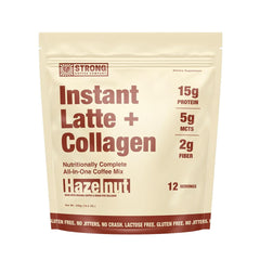 Strong Coffee Company hazelnut instant latte cup steaming for a cozy breakfast ritual.