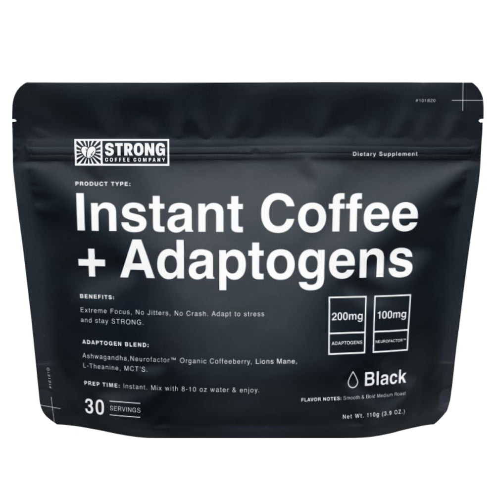 STRONG COFFEE COMPANY instant coffee powder ready for quick energy and focus.