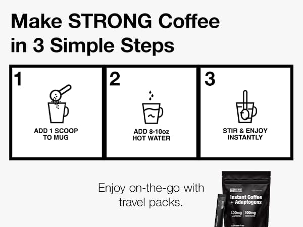 STRONG COFFEE COMPANY non-GMO and gluten-free pouch signals clean ingredients.