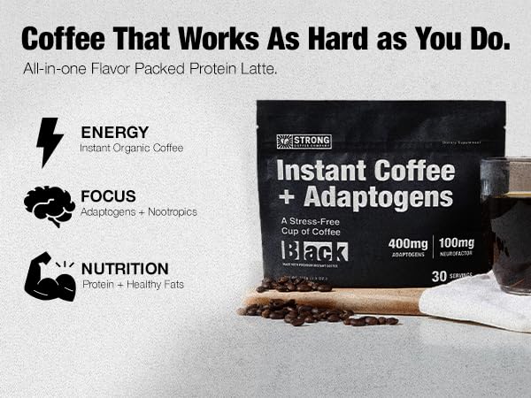 STRONG COFFEE COMPANY reishi and MCT oil boost for clean energy.