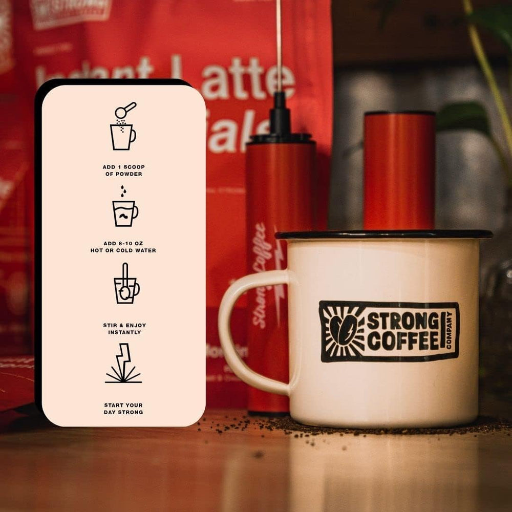 Strong Coffee Company Vanilla Instant Latte nootropic scene hints focus and mental clarity.