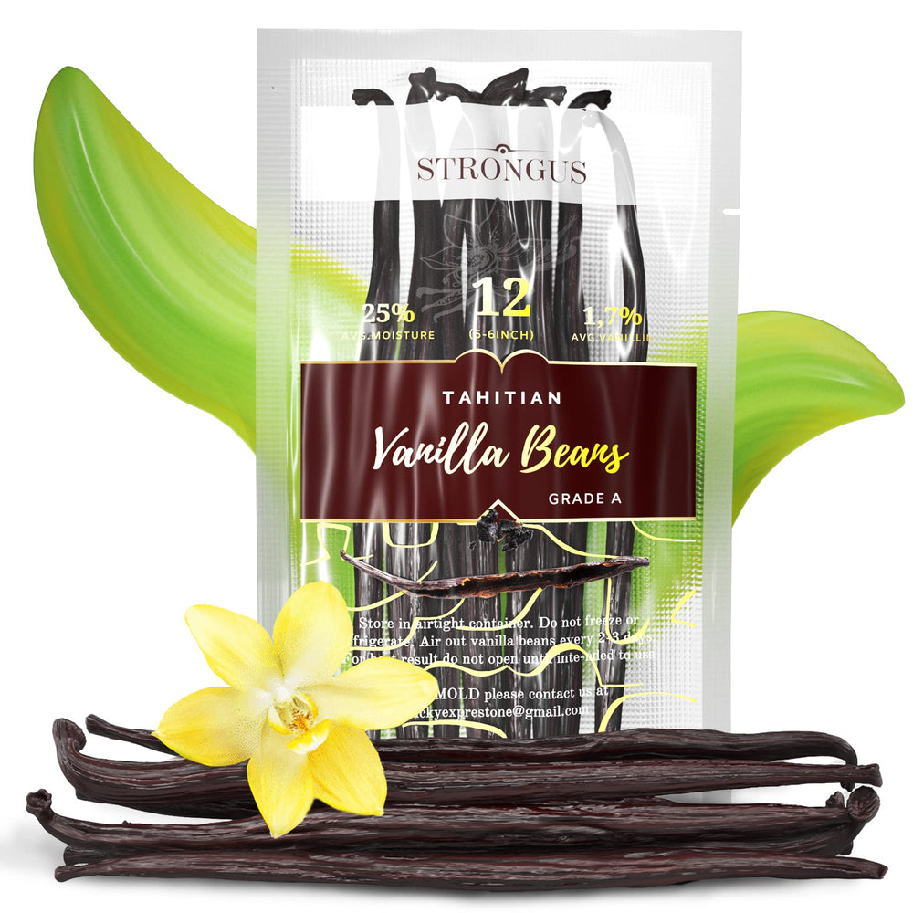 STRONGUS Tahitian vanilla beans 12-pack packshot, premium flavor for baking and brewing.