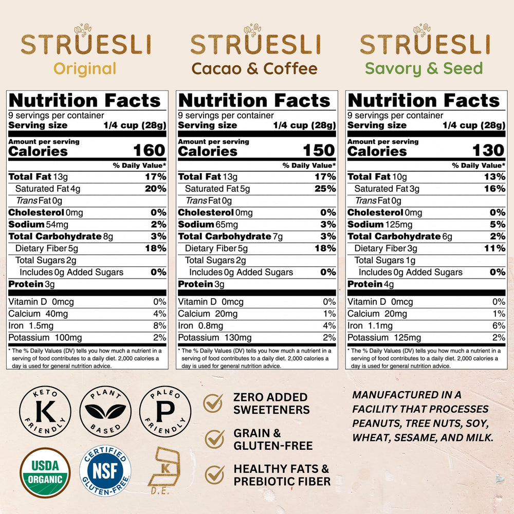 Struesli Cacao Coffee granola bag, rich flavor for energizing mornings.