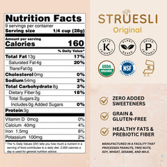 Struesli Original Granola closeup crumbs emphasize tiger nut sweetness.