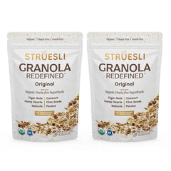 Struesli Original Granola pack front shows two-pack for healthy snacking.