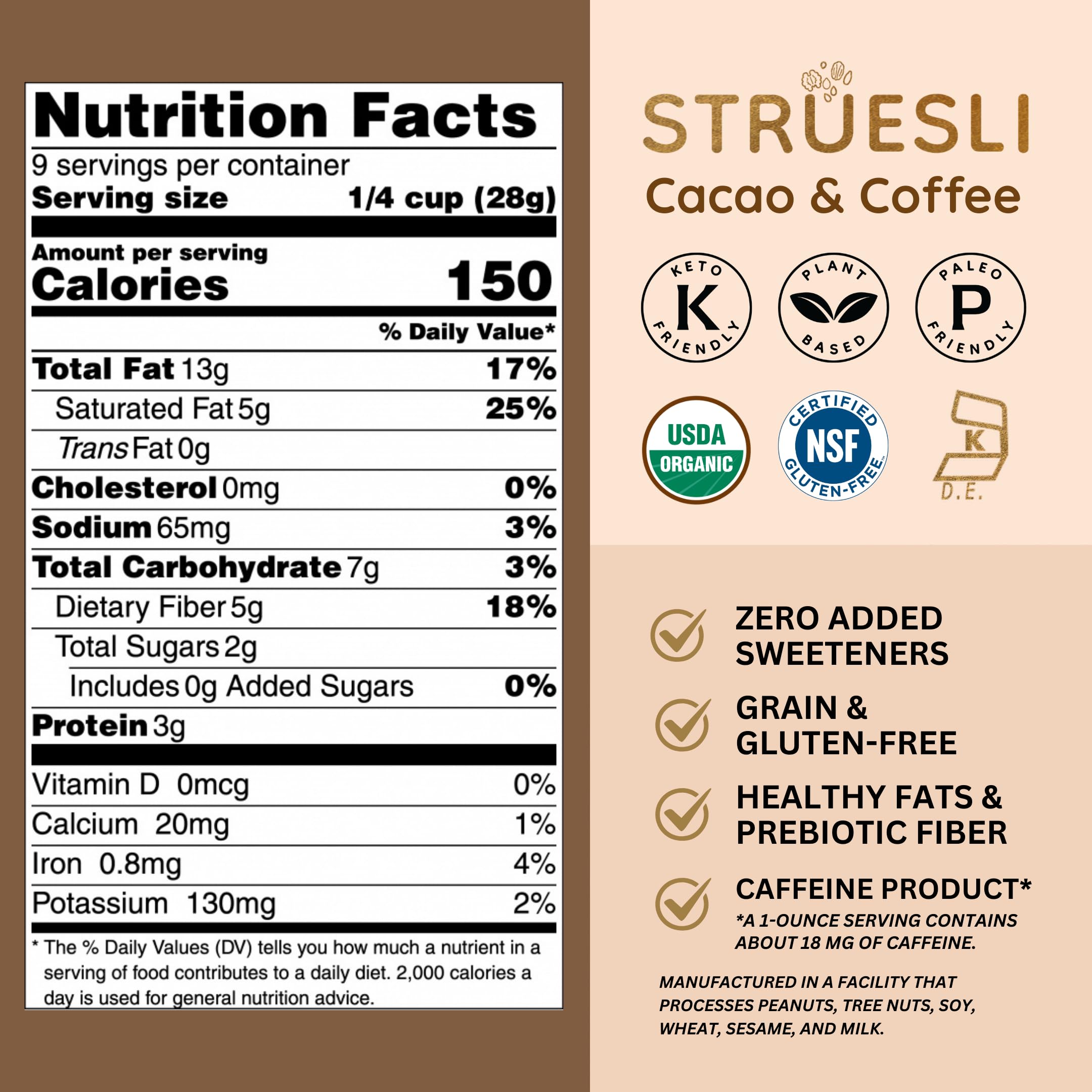 Struesli packaging front highlights organic, grain-free granola.