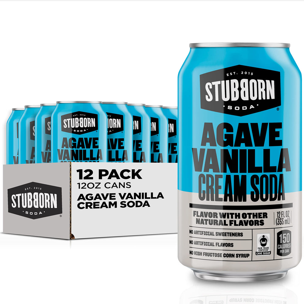 Stubborn Soda Agave Vanilla Cream can front view highlighting refreshing flavor