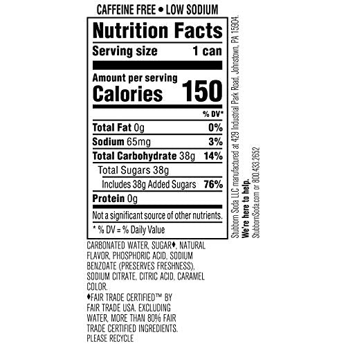 Stubborn Soda Agave Vanilla Cream label closeup showing natural flavors and fair trade sugar