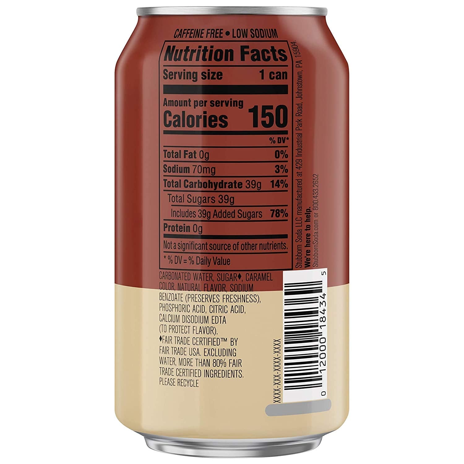 Stubborn Soda Root Beer Cream Flavor can highlighting natural flavors