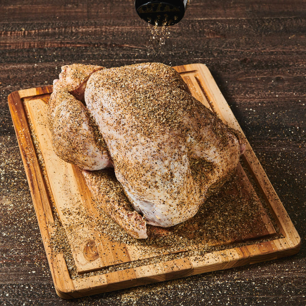 Stubb’s rub shaker over chicken for peppery, smoky notes.