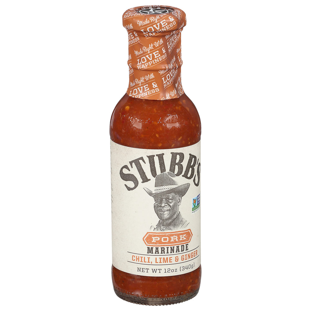 Stubb's pork marinade bottle with chiles, lime and ginger for grilling