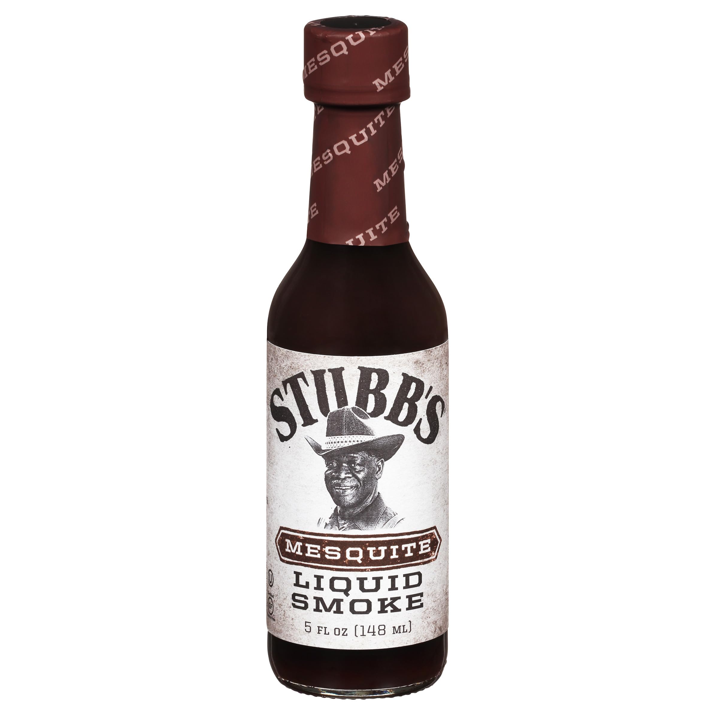 Stubb's Mesquite Liquid Smoke bottle adds authentic mesquite flavor to meats.