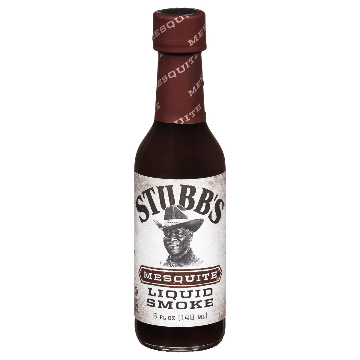 Stubb's Mesquite Liquid Smoke bottle adds authentic mesquite flavor to meats.