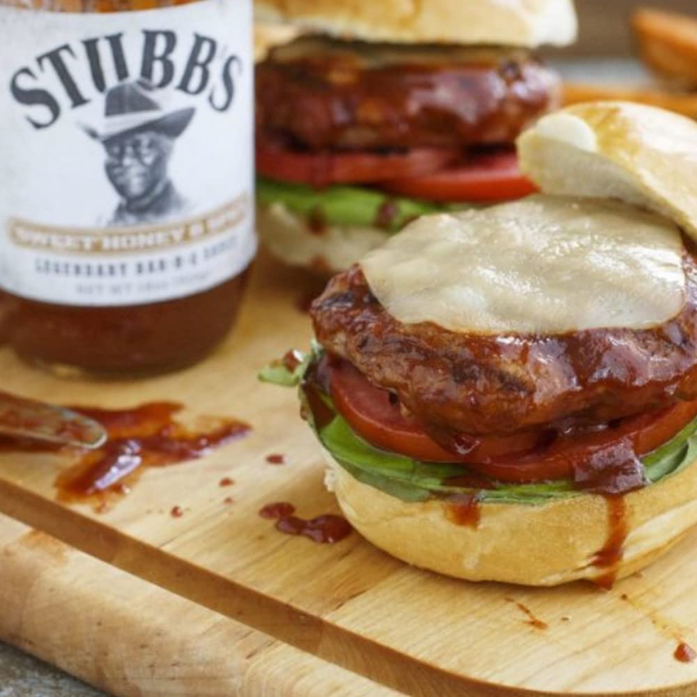 Ingredients list showing tomatoes, brown sugar and molasses in Stubbs sauce.