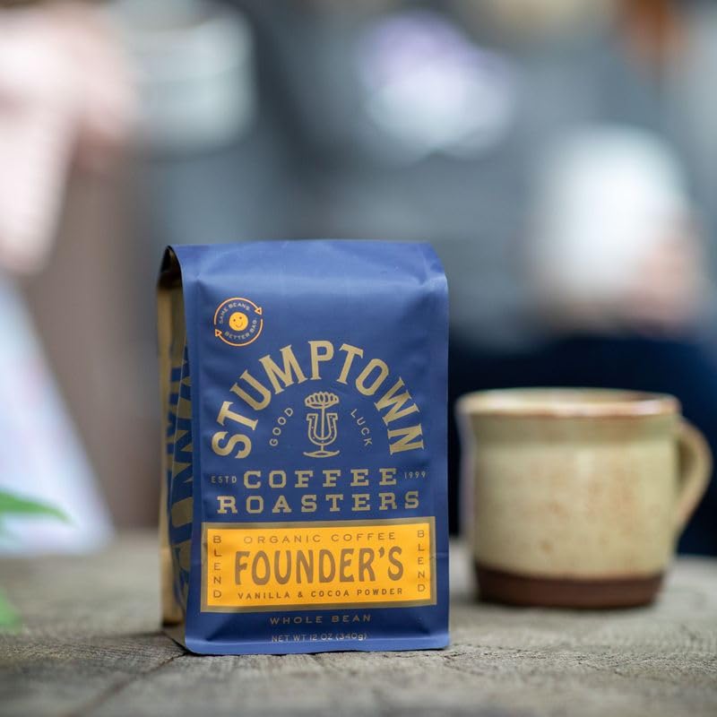 Stumptown Founder's Blend bag label close-up.