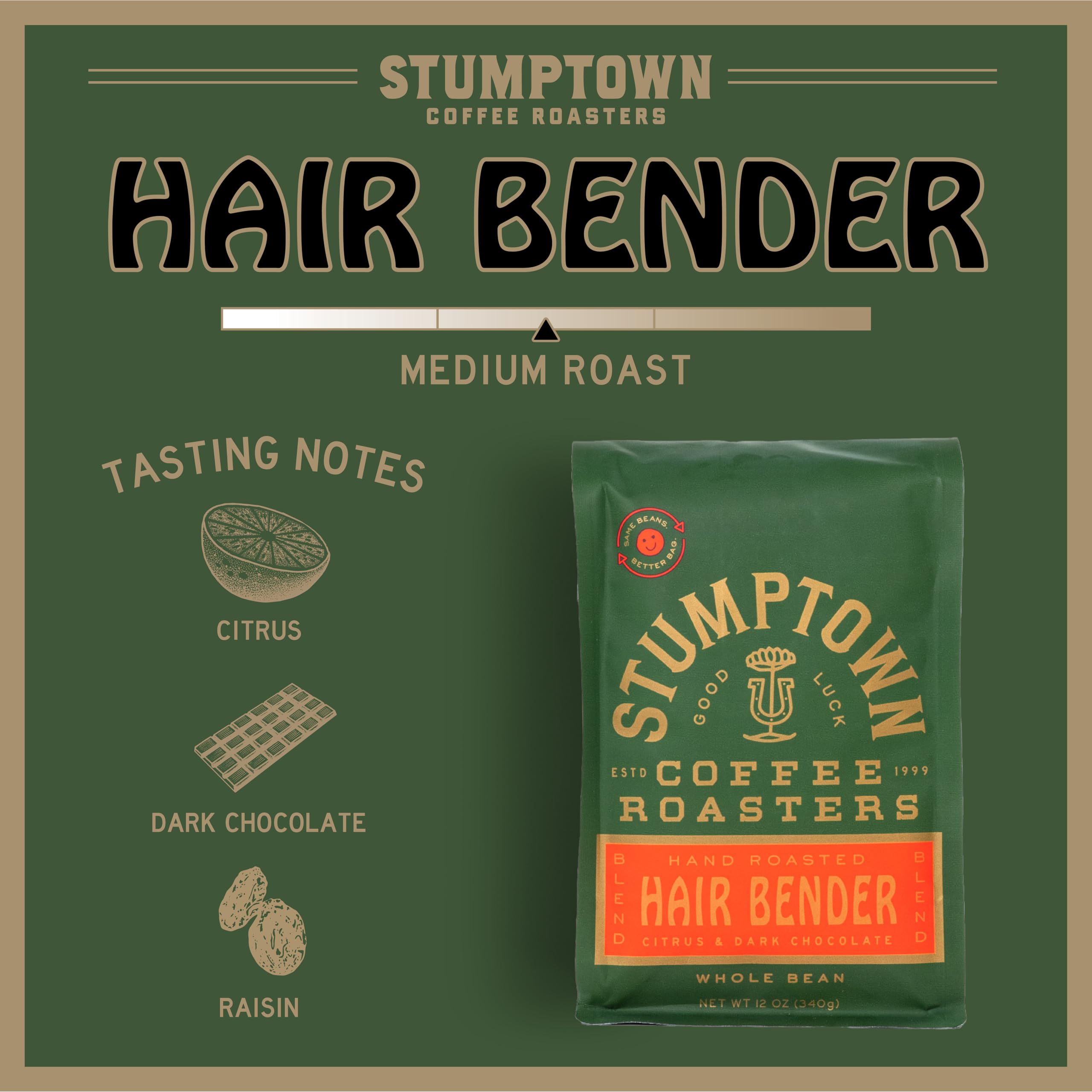 Stumptown Hair Bender brewed cup steaming in a cozy setting