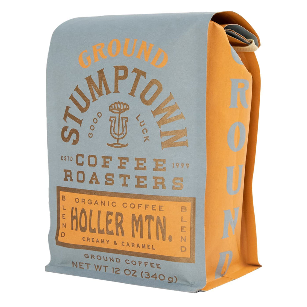 Stumptown Holler Mountain Direct Trade badge signals ethical sourcing.
