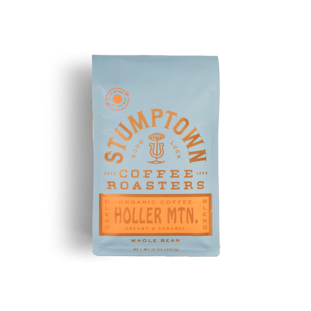 Stumptown Holler Mountain organic coffee bag, premium whole beans for versatile home brewing.