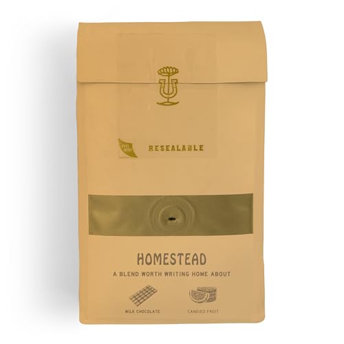 Stumptown Homestead Blend bag back label with origin notes and Direct Trade details.