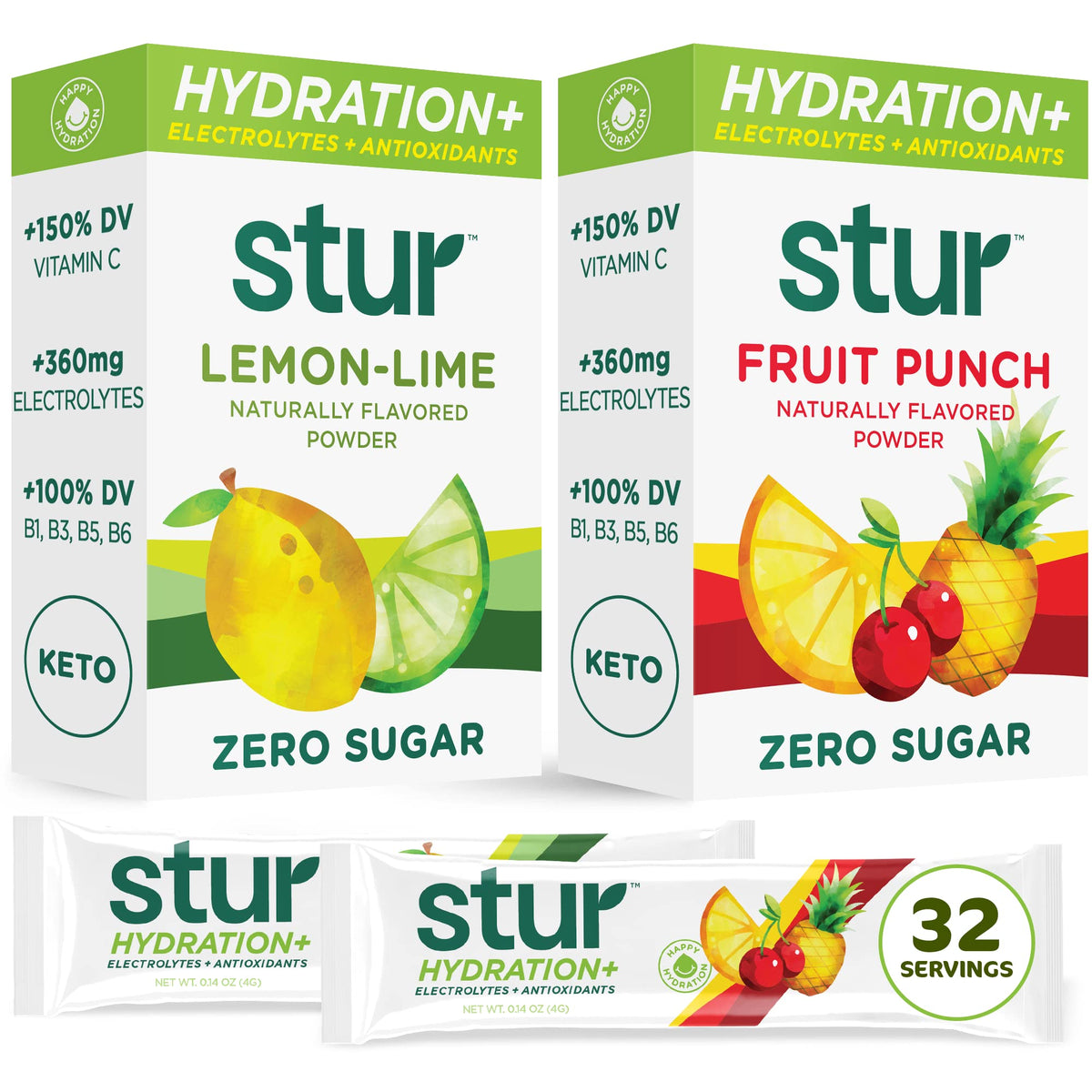 Stur electrolyte variety pack front view for daily hydration