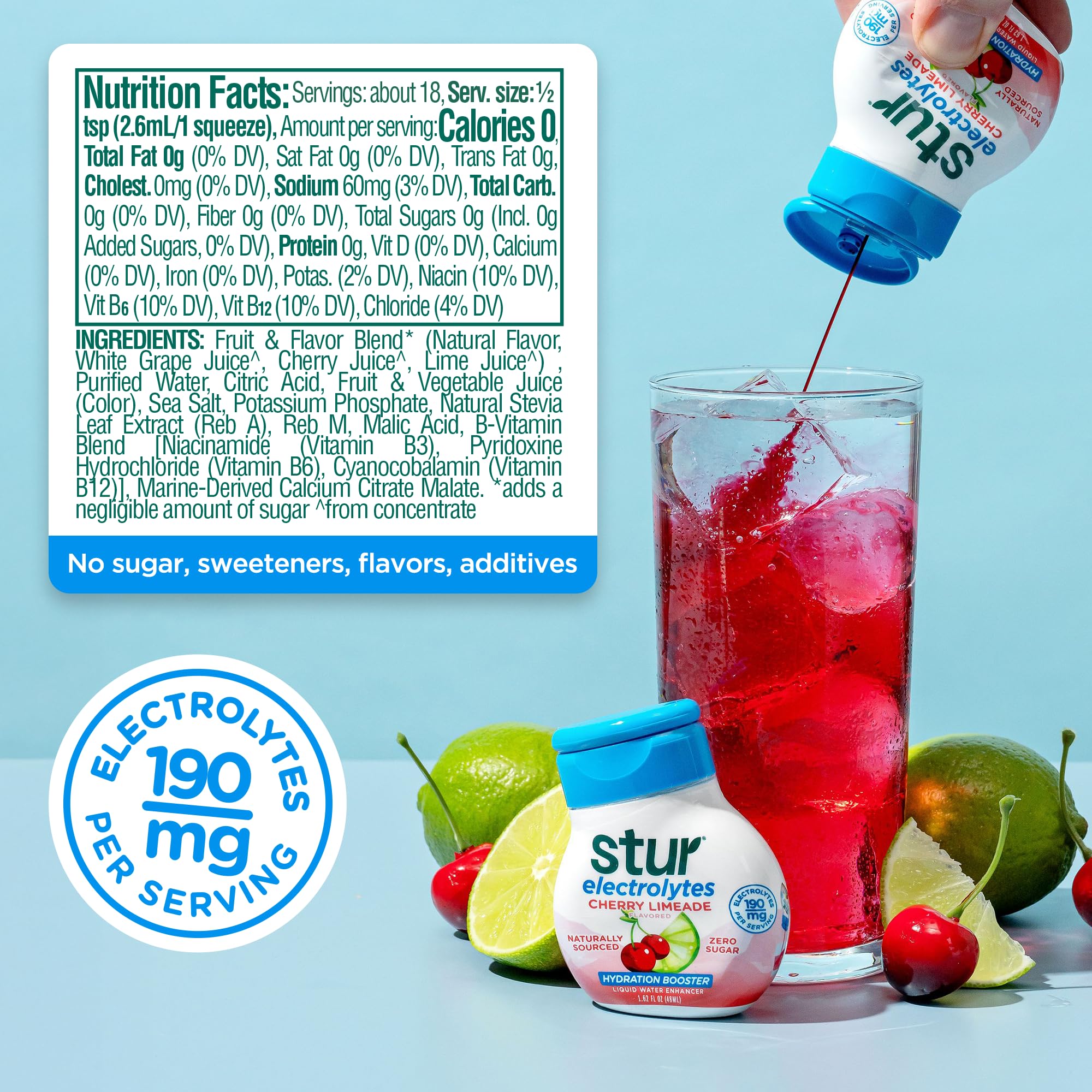 Stur electrolyte enhancer being poured into a glass for refreshment