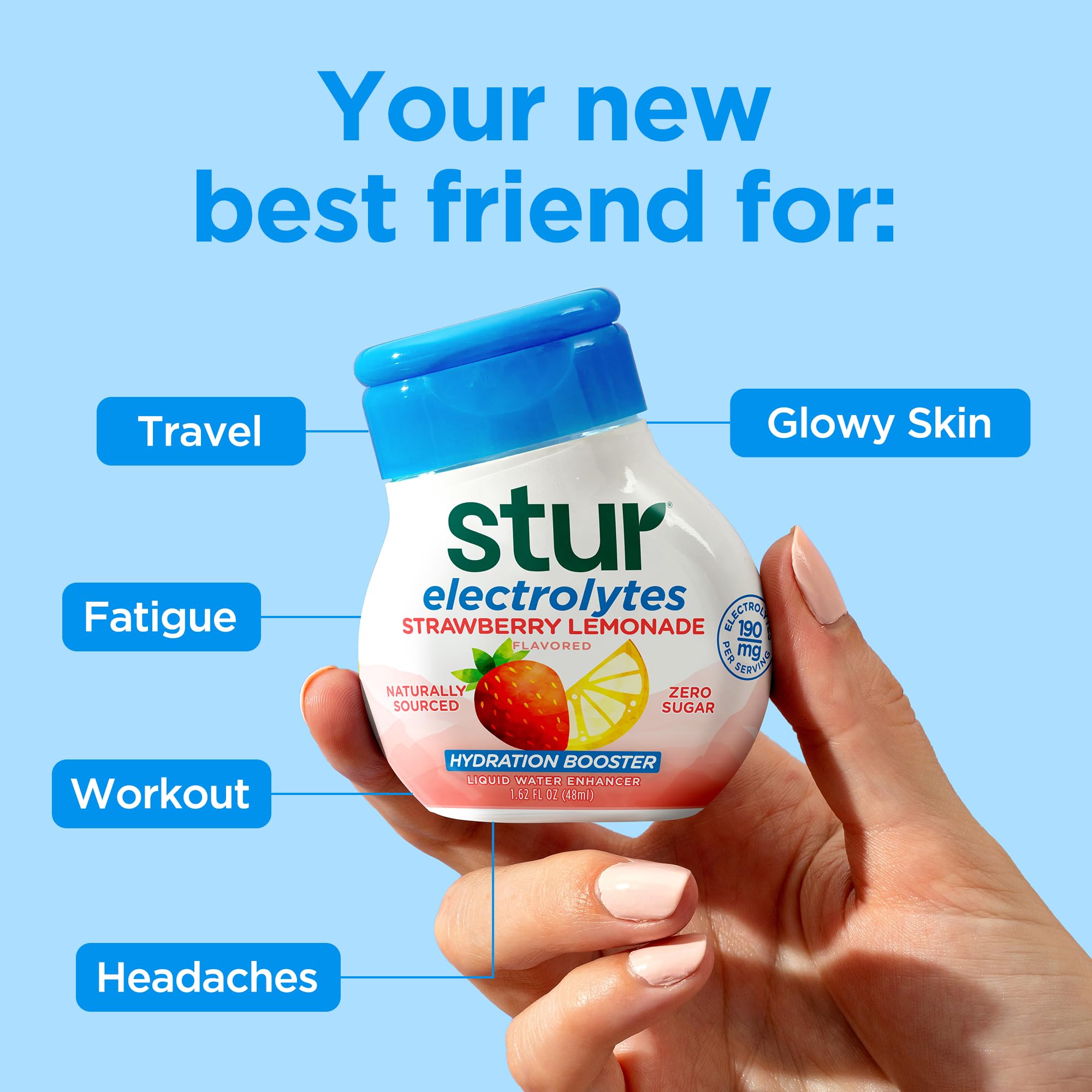 Stur Electrolyte Water Enhancer packaging shows five bottles for bulk hydration