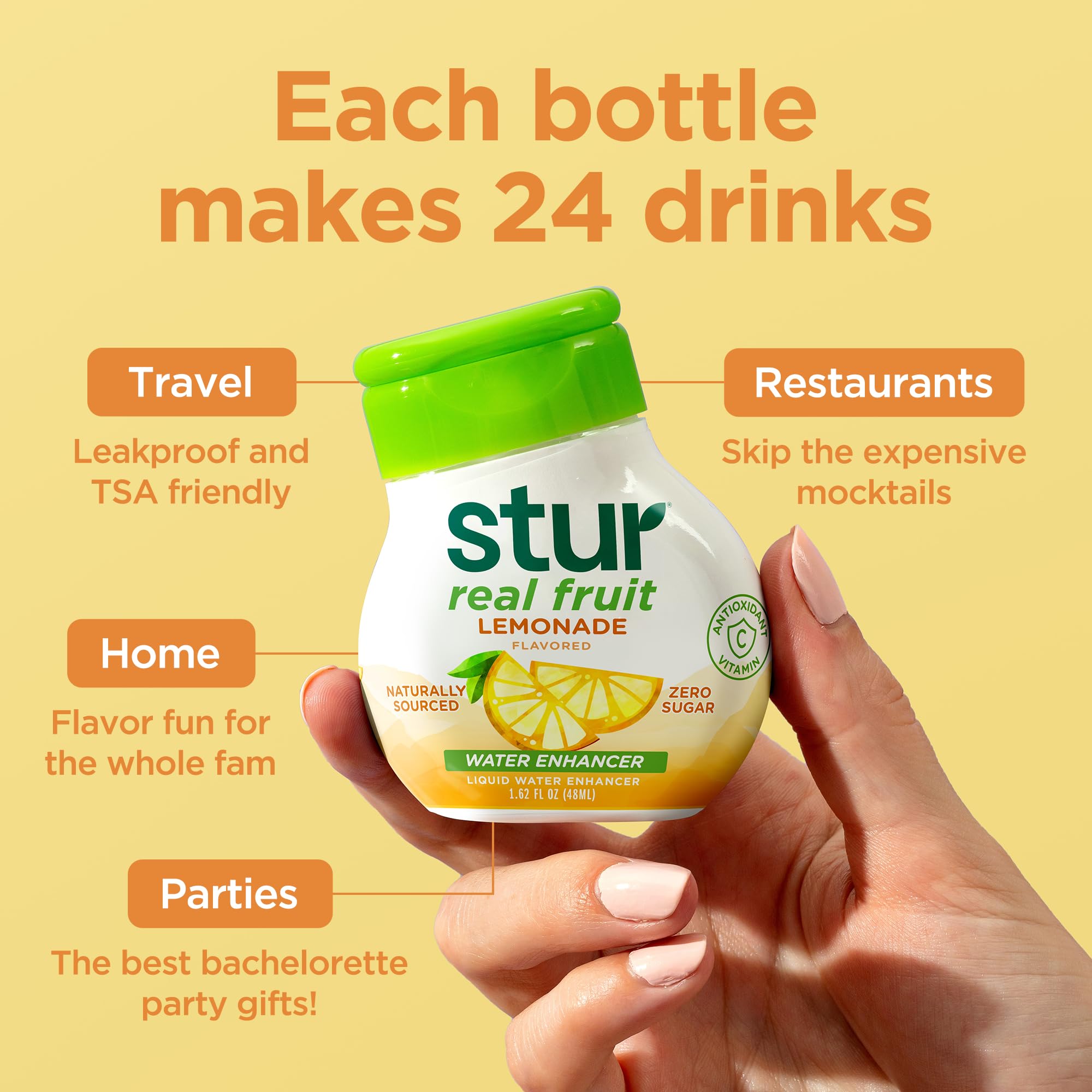 Stur on-the-go bottle emphasizes portability for busy days.