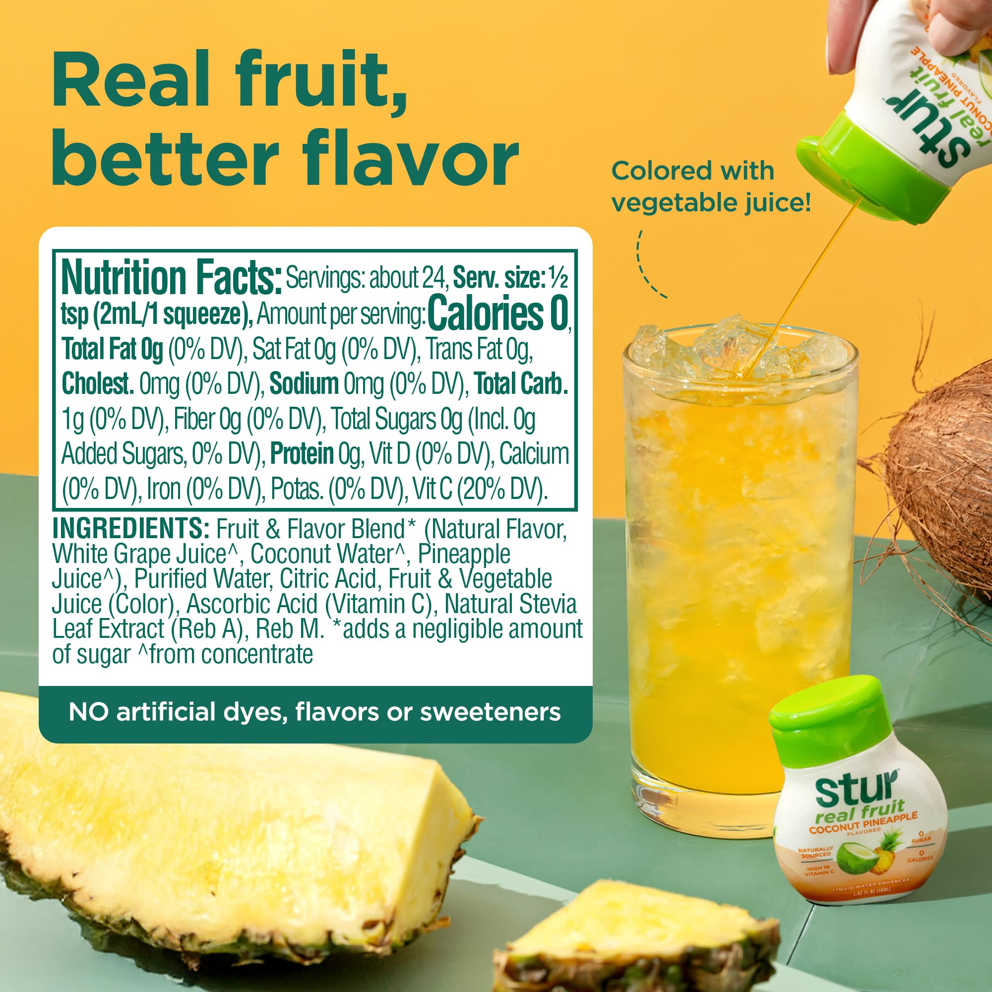 Stur Coconut Pineapple pour shows quick mix for on-the-go hydration