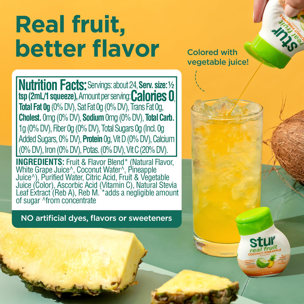 Stur Coconut Pineapple pour shows quick mix for on-the-go hydration