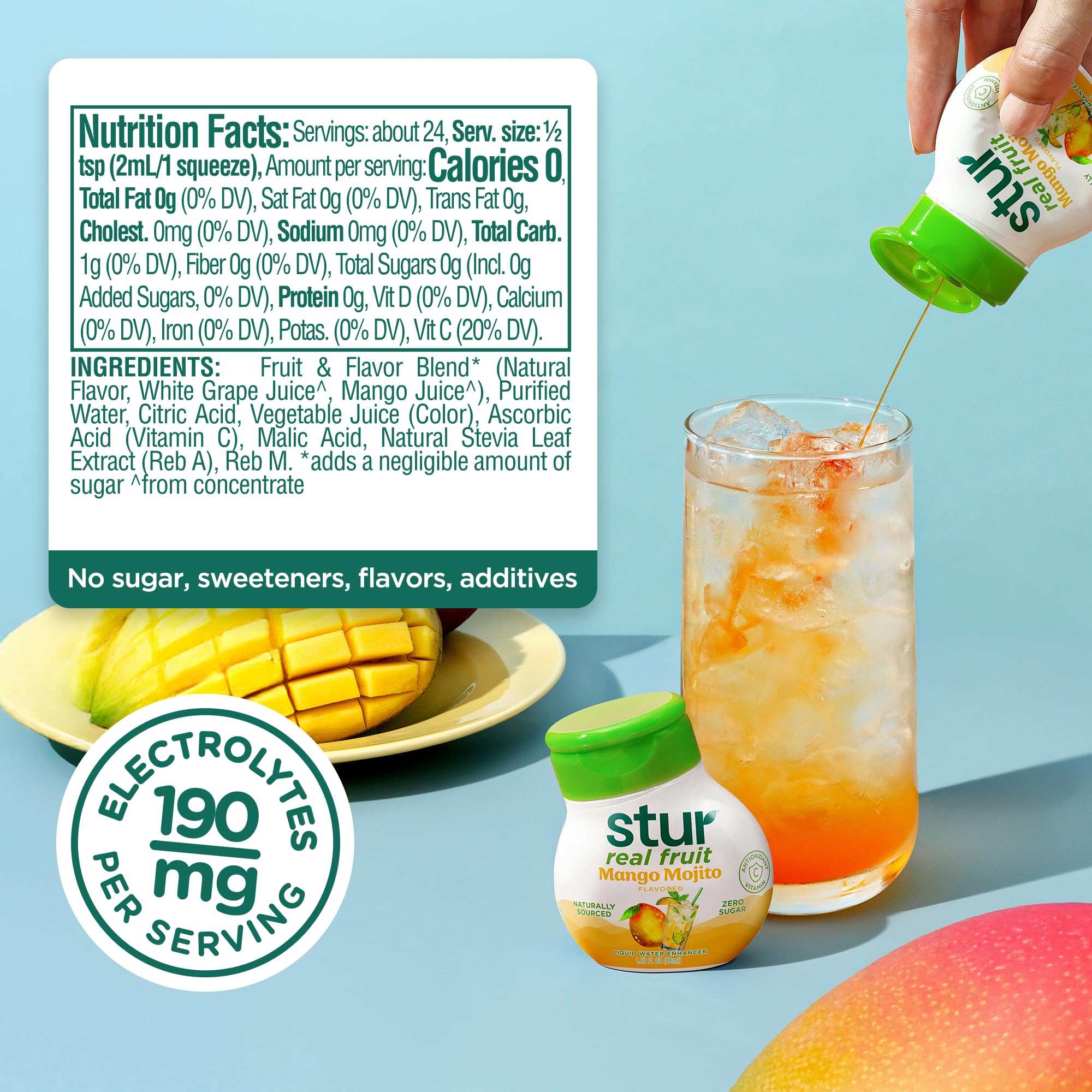 Pouring Stur mocktail pack to reveal vibrant natural flavor release
