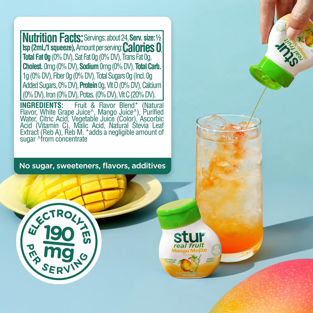 Pouring Stur mocktail pack to reveal vibrant natural flavor release