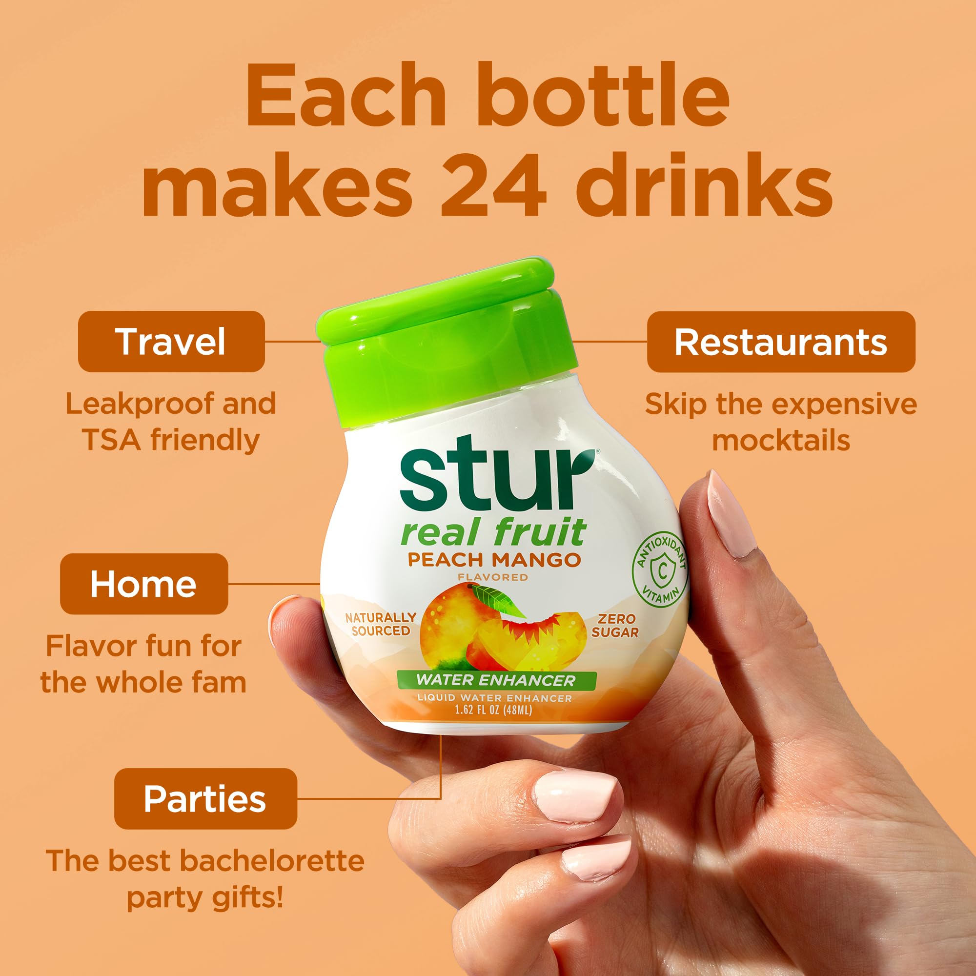 Stur Peach Mango label showing Vitamin C per serving