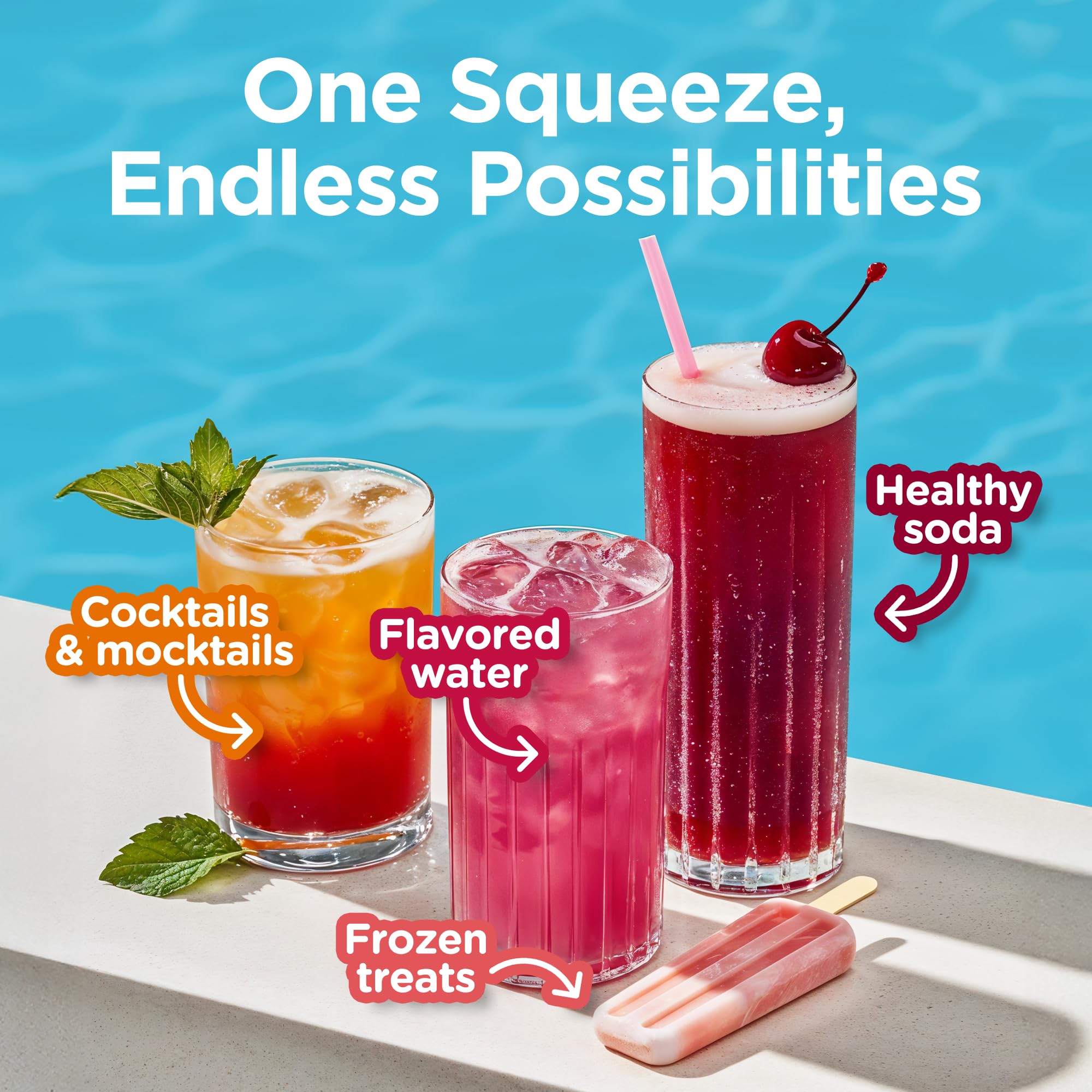 Stur Peach Mango bottle beside a chilled glass with ice