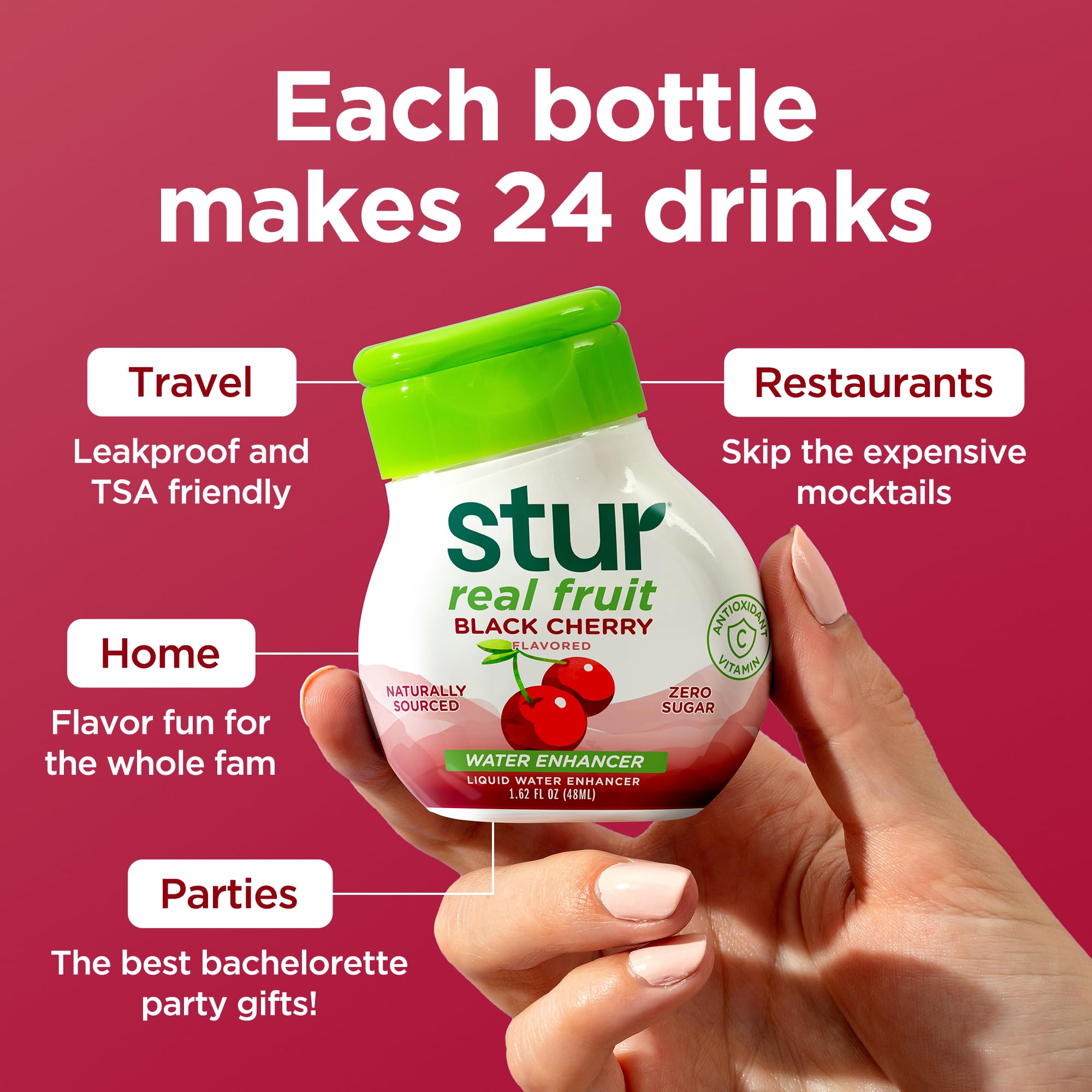 Pouring Stur into glass demonstrates quick flavor release.