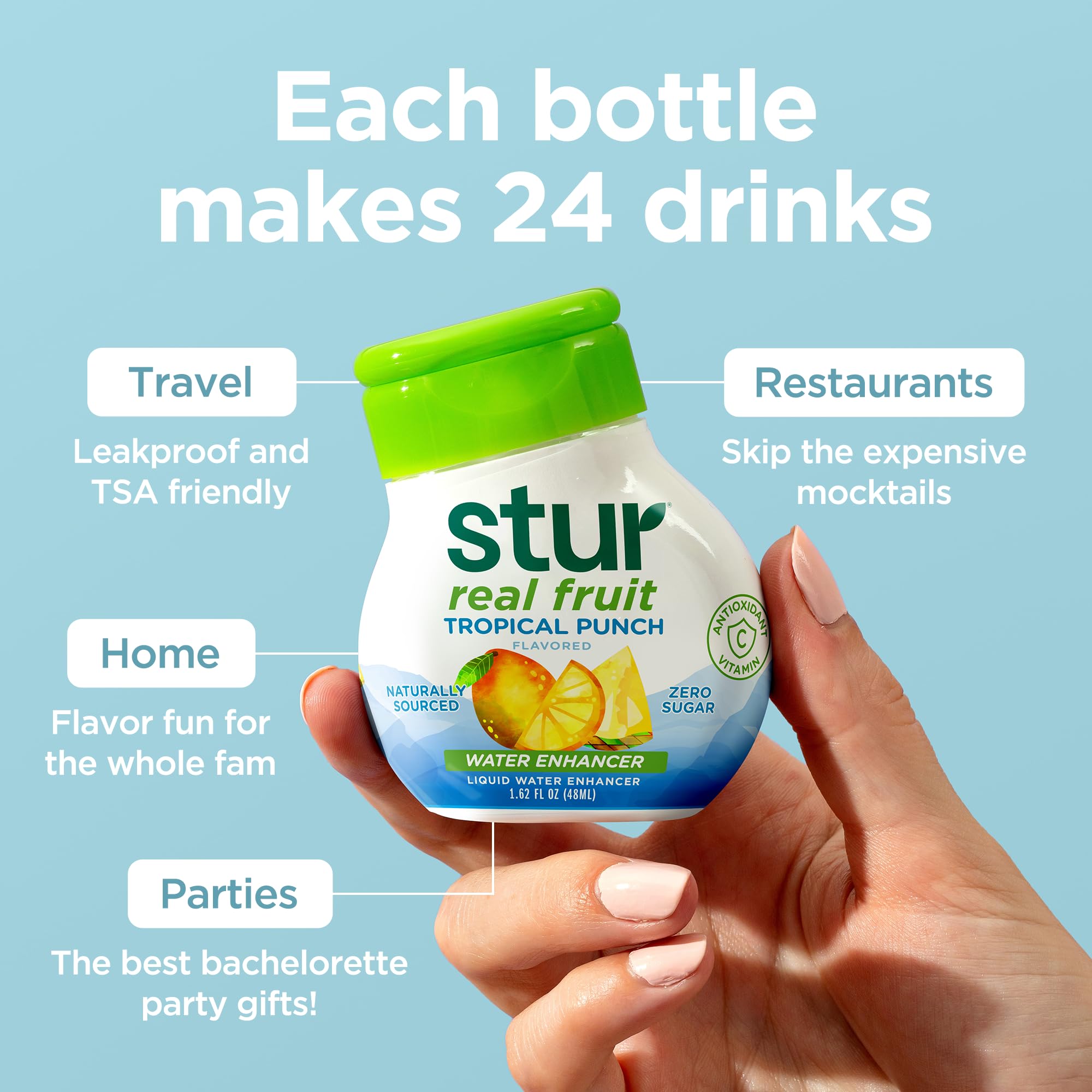 Stur Tropical Punch label notes keto-friendly and sugar-free benefits.