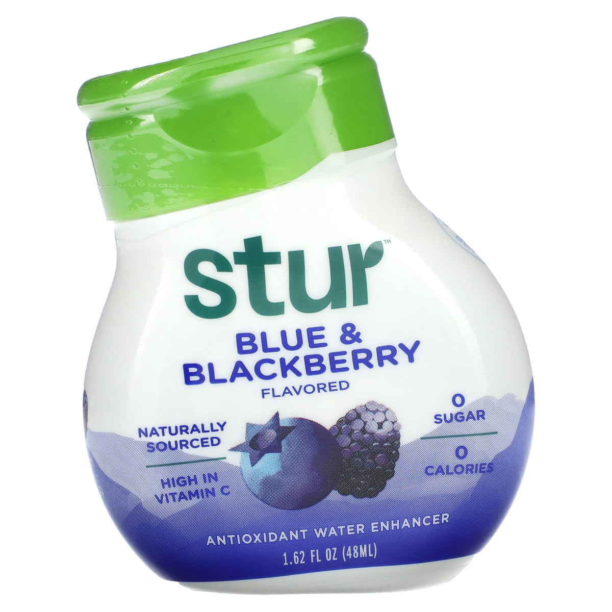 Stur Wtr Enhncr Blue & Blkbry bottle showcases premium flavor for refreshing water.