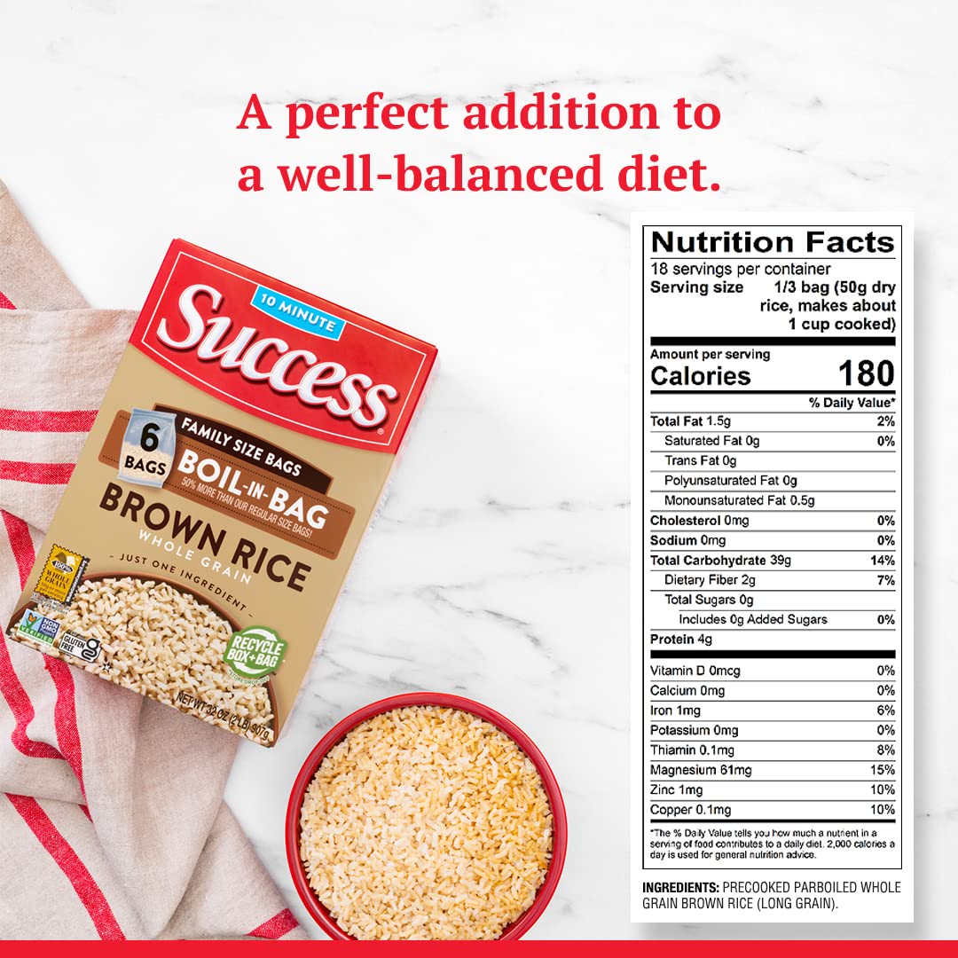 Success Boil-in-Bag Brown Rice microwave method shown for fast prep.