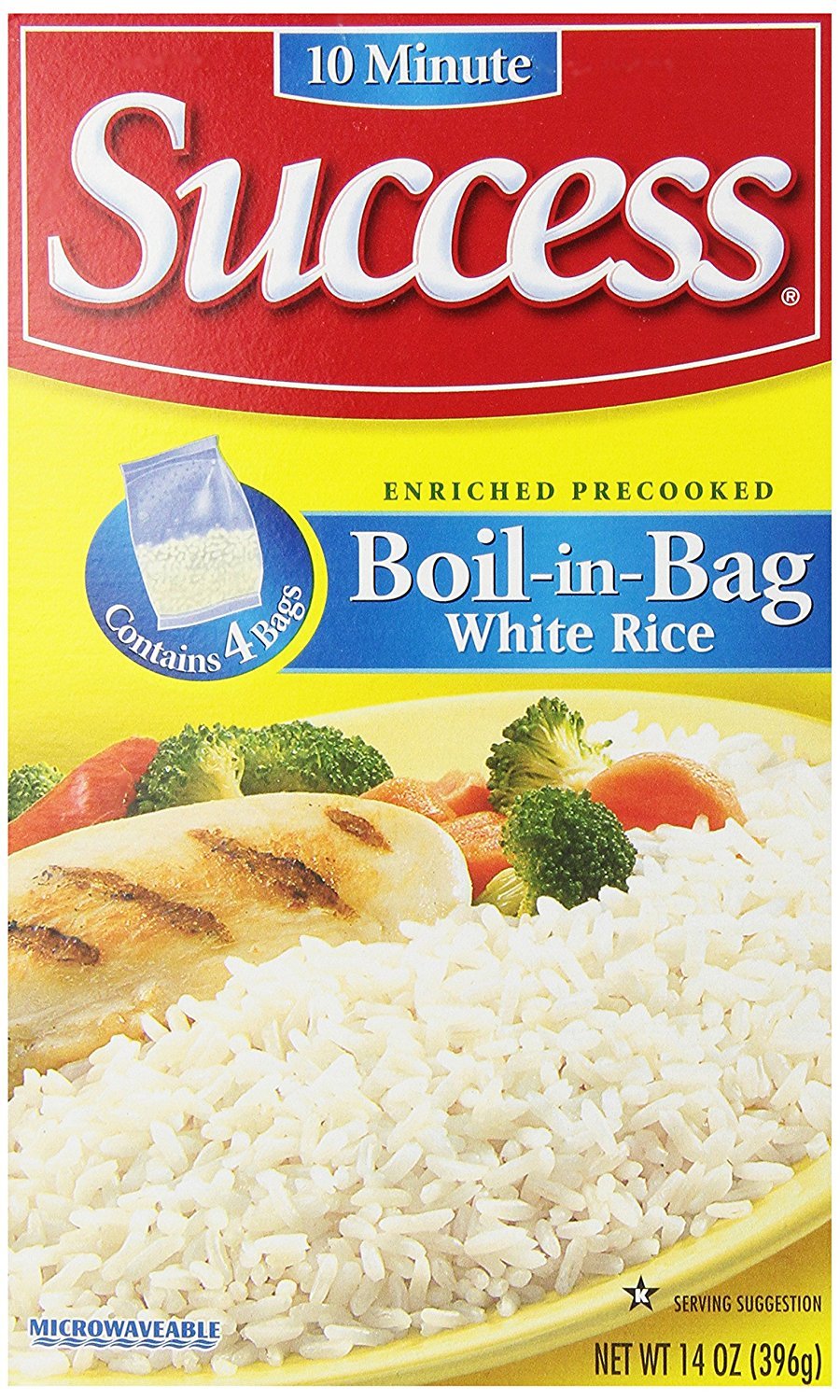 SUCCESS Boil-in-Bag White Rice bag on counter, ready for quick meals