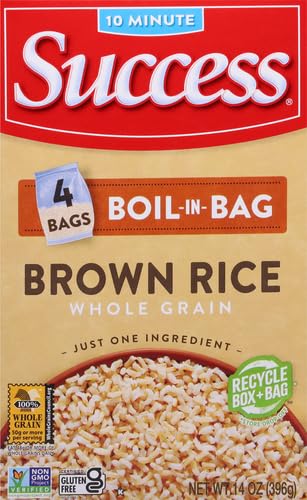 SUCCESS Cooked brown rice with fluffy texture, versatile base for casseroles.