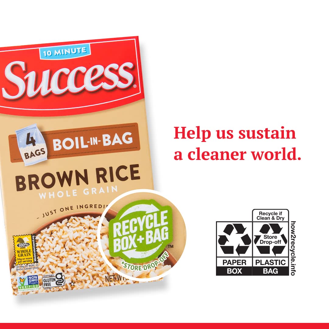 SUCCESS US-grown brown rice in box highlights natural ingredients.